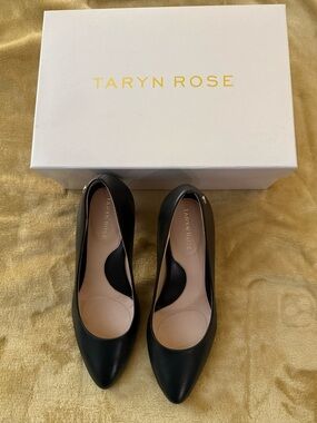 Taryn Rose Black Leather Pointed Toe Pumps